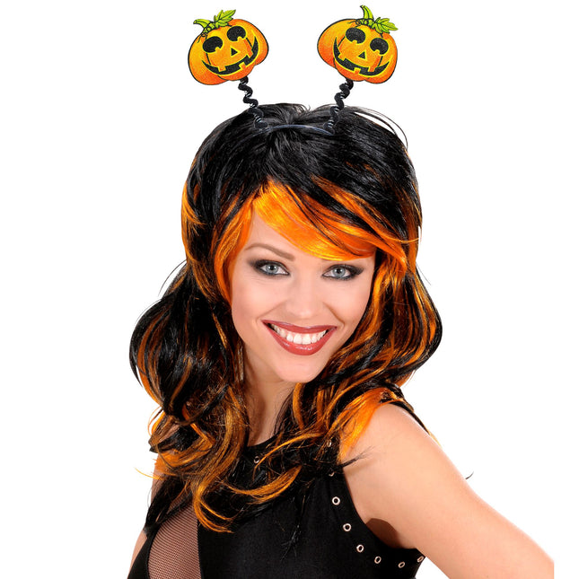 Opaska do włosów na Halloween Zielone Pomarańczowe Dynie