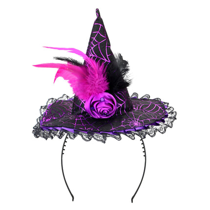 Opaska do włosów na Halloween Czarna Różowa Czarownica