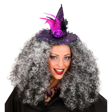 Opaska do włosów na Halloween Czarna Różowa Czarownica
