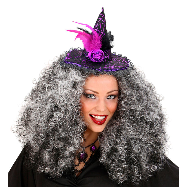Opaska do włosów na Halloween Czarna Różowa Czarownica