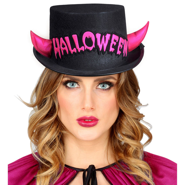 Wysoki kapelusz na Halloween Czarny różowy diabeł