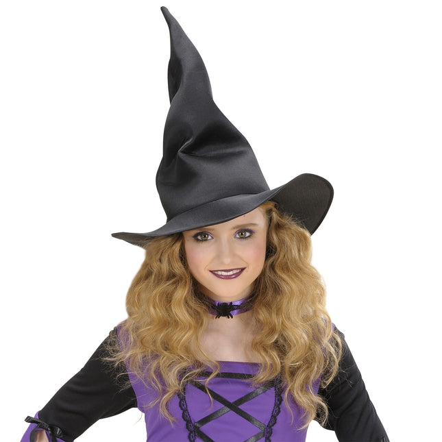 Halloweenowy kapelusz czarownicy czarny dziecięcy pognieciony