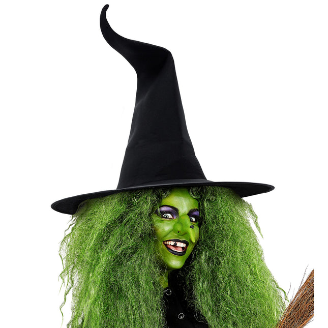 Halloweenowy kapelusz czarownicy czarny marszczony