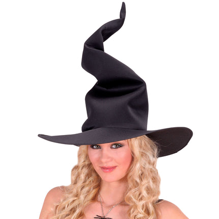 Halloweenowy kapelusz czarownicy czarny marszczony