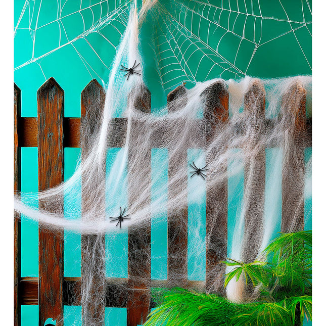 Halloweenowa pajęczyna biała z pająkami 4 szt