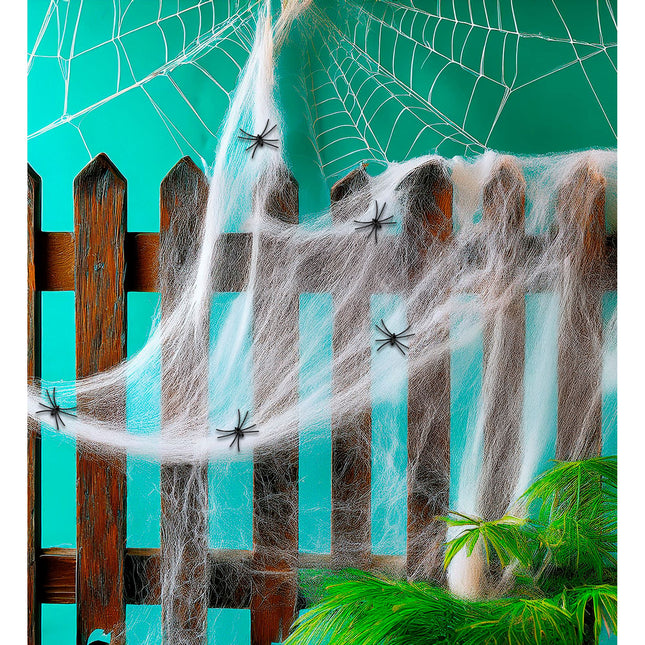 Halloweenowa pajęczyna biała z pająkami 6 sztuk