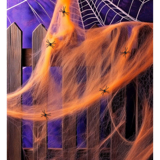 Halloweenowa pajęczyna pomarańczowa z pająkami