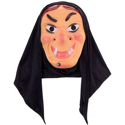 Maska na Halloween Czarna Czarownica z chustą na głowie