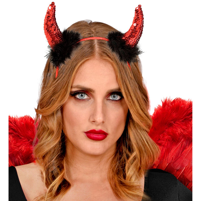 Opaska do włosów na Halloween Czarne czerwone diabelskie rogi