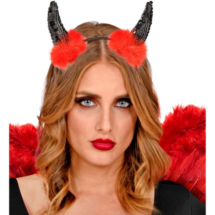 Opaska do włosów na Halloween Czerwono Czarne Diabelskie Rogi