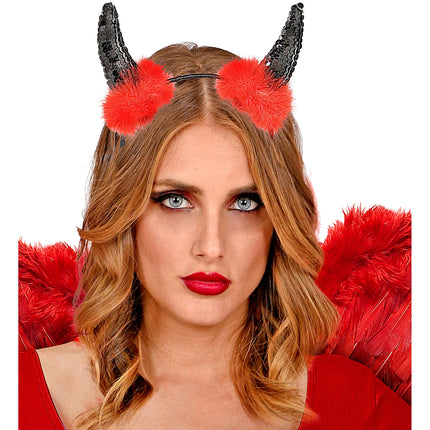 Opaska do włosów na Halloween Czerwono Czarne Diabelskie Rogi