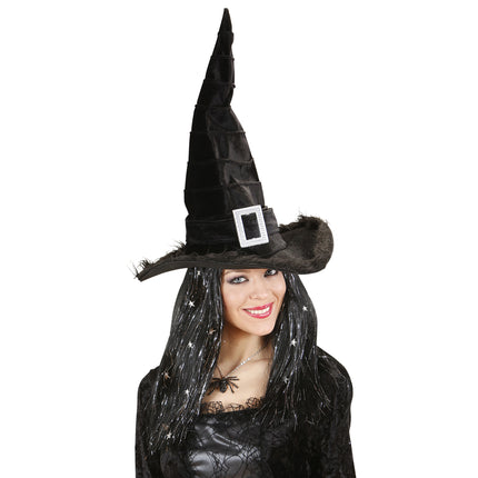 Kapelusz wiedźmy na Halloween czarny z klamrą