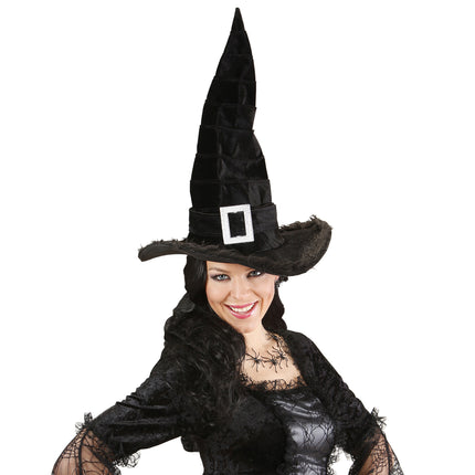 Kapelusz wiedźmy na Halloween czarny z klamrą