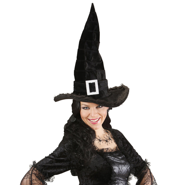 Kapelusz wiedźmy na Halloween czarny z klamrą