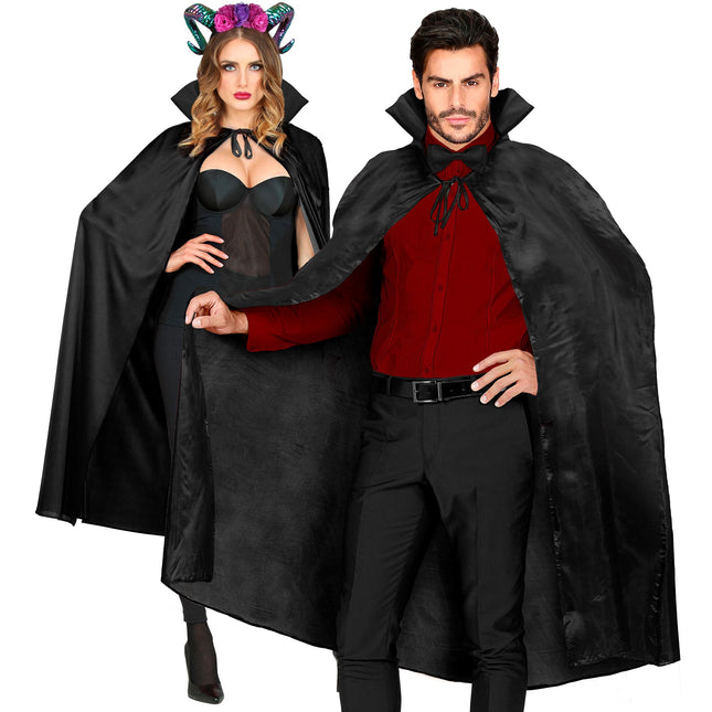 Peleryna na Halloween czarna z kołnierzem 1,3 m