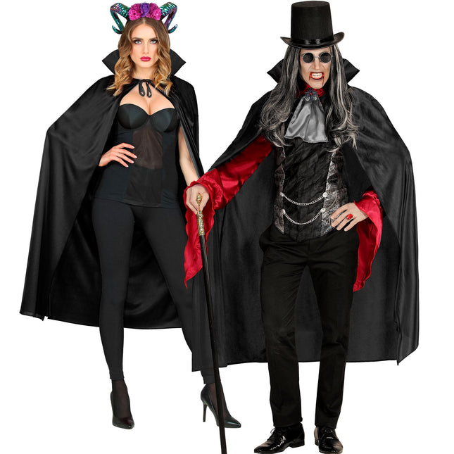 Peleryna na Halloween czarna z kołnierzem 1,3 m