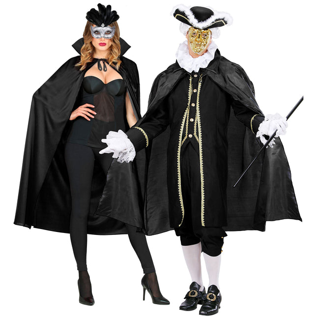 Peleryna na Halloween czarna z kołnierzem 1,3 m