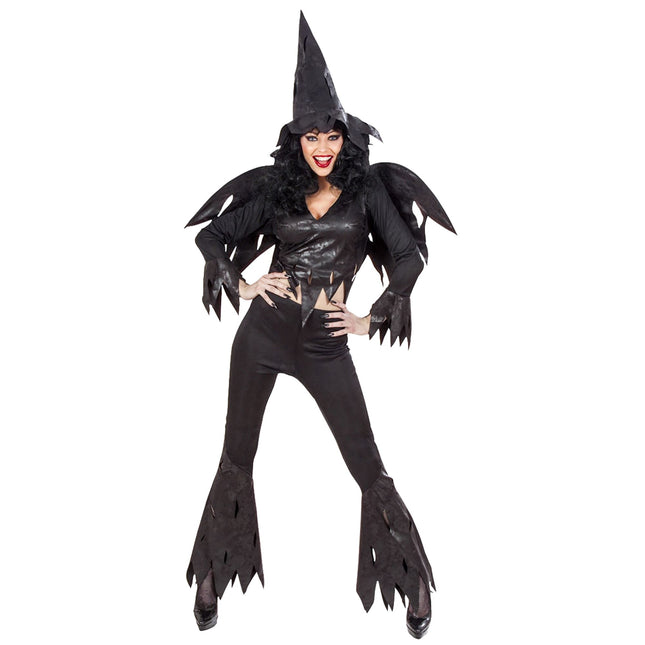 Kostium na Halloween Czarna damska czarownica 4-częściowy