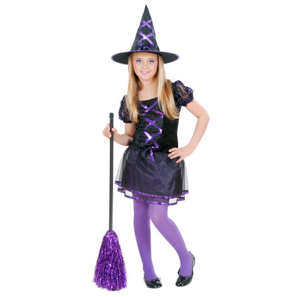 Sukienka na Halloween Czarno Fioletowa Dziewczyna Czarownica 2 szt