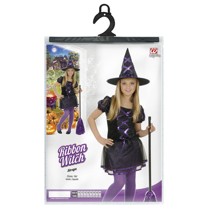 Sukienka na Halloween Czarno Fioletowa Dziewczyna Czarownica 2 szt