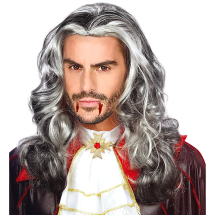 Peruka na Halloween szara męska wampirza długa