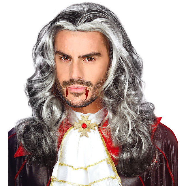 Peruka na Halloween szara męska wampirza długa