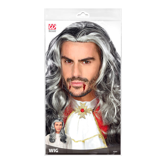 Peruka na Halloween szara męska wampirza długa