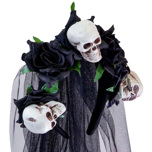 Opaska do włosów na Halloween Welon ślubny Czaszka i róża