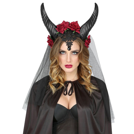 Opaska do włosów na Halloween Welon ślubny z rogami