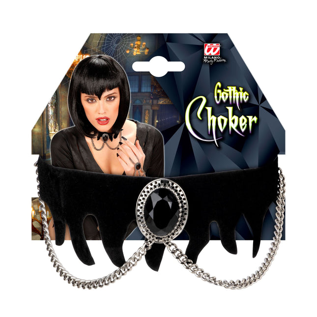 Halloweenowy naszyjnik aksamitny z kamieniem szlachetnym