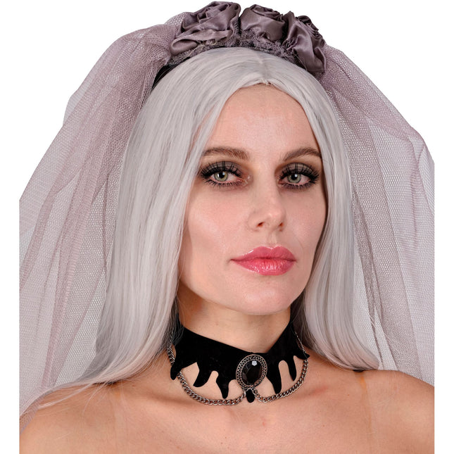 Halloweenowy naszyjnik aksamitny z kamieniem szlachetnym
