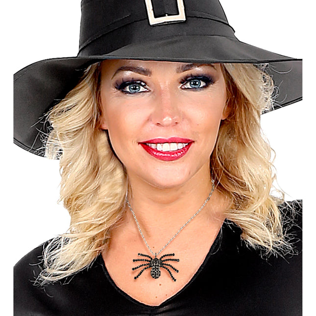 Naszyjnik na Halloween Czarny pająk z diamentami
