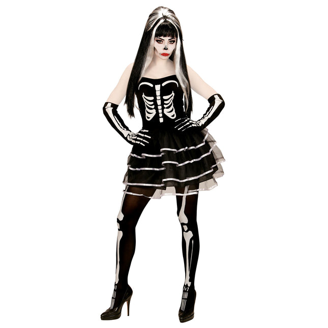 Sukienka na Halloween Biały Czarny Damski Szkielet