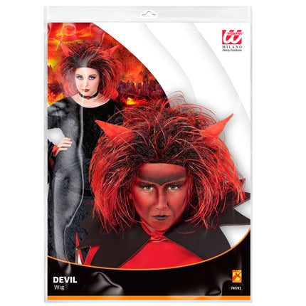 Peruka na Halloween Czerwono Czarny Diabeł