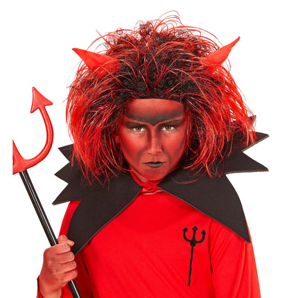 Peruka na Halloween Czerwono Czarny Diabeł