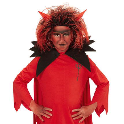 Peruka na Halloween Czerwono Czarny Diabeł