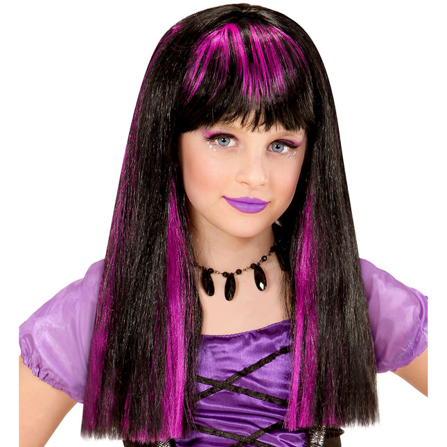 Peruka na Halloween Czarna Fioletowa Czarownica