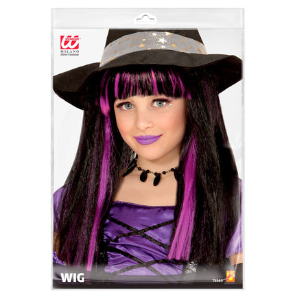 Peruka na Halloween Czarna Fioletowa Czarownica