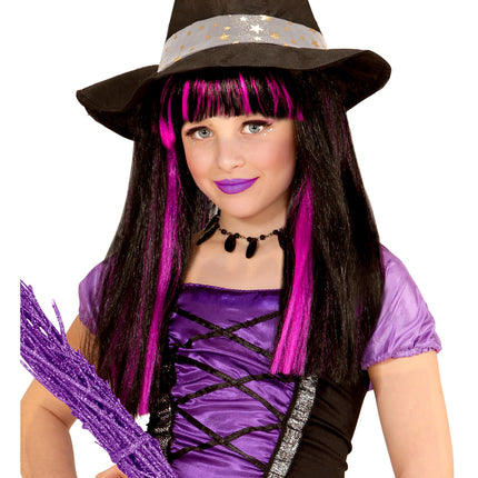 Peruka na Halloween Czarna Fioletowa Czarownica