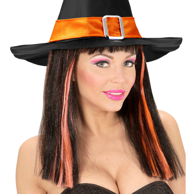 Peruka na Halloween w czarno-pomarańczowe paski