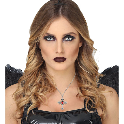 Halloweenowy naszyjnik krzyż z kamieniem