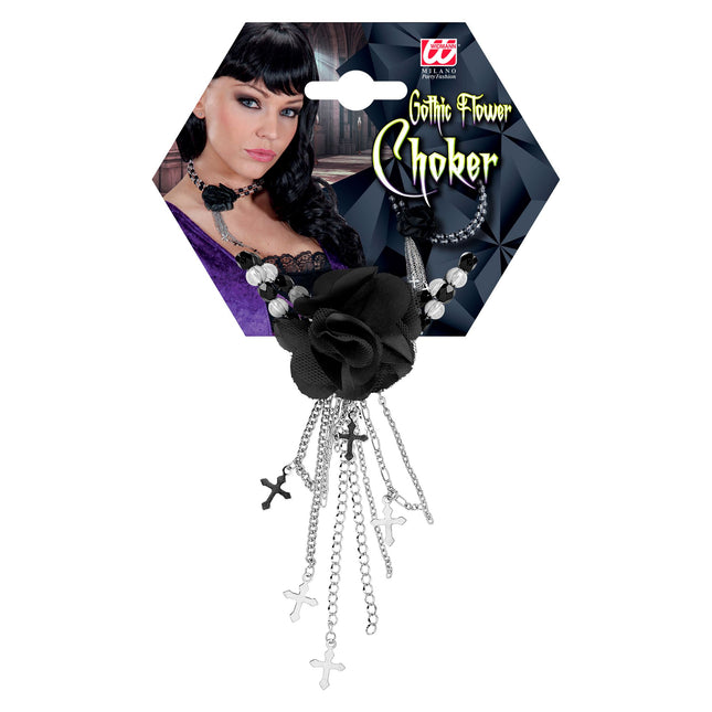 Halloweenowy naszyjnik czarny z różą