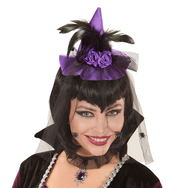 Kapelusz na Halloween Fioletowa Wiedźma Mini
