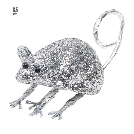Srebrna sztuczna mysz 8,5 cm