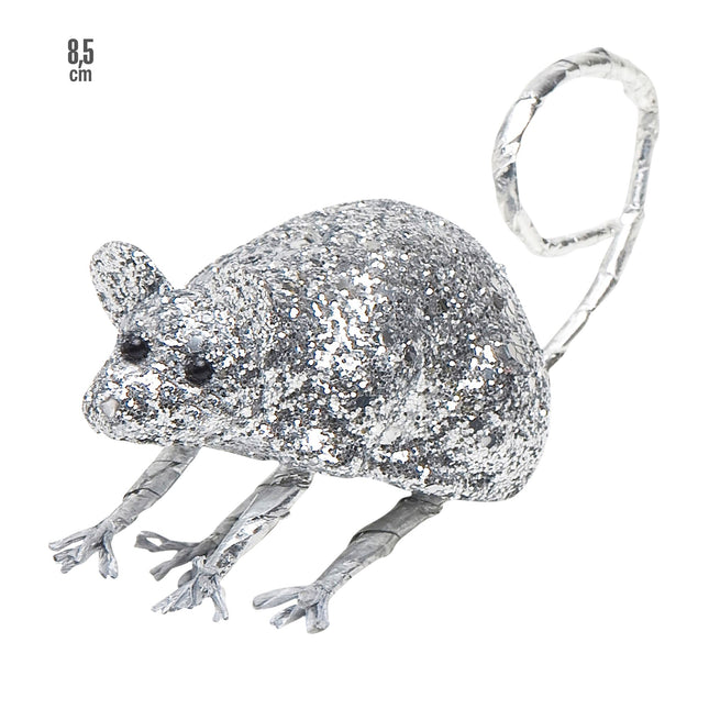 Srebrna sztuczna mysz 8,5 cm