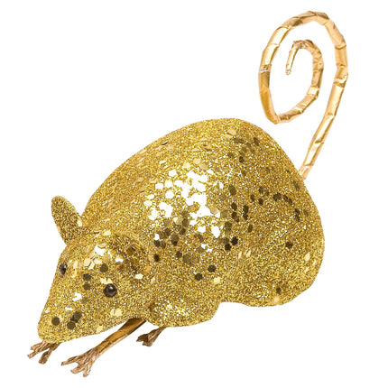 Złota sztuczna mysz 12 cm