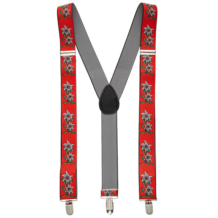 Oktoberfest Suspenders Red With Edelweiss