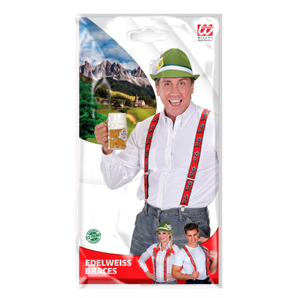 Oktoberfest Suspenders Red With Edelweiss