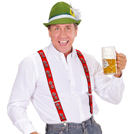 Oktoberfest Suspenders Red With Edelweiss