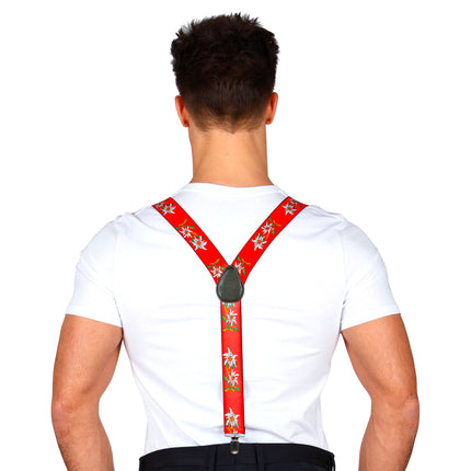 Oktoberfest Suspenders Red With Edelweiss